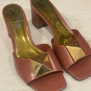 Valentino Brown Open-Toe Heels with Gold Accent
